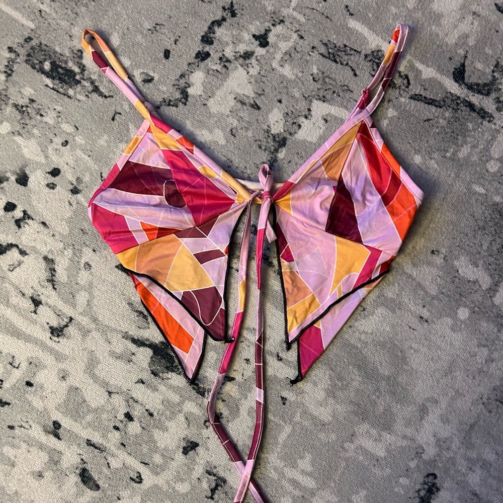 Color Pattern Tie-Front Top